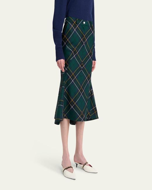 Alexander McQueen Green Tartan-Print Fit-&-Flare Midi Skirt