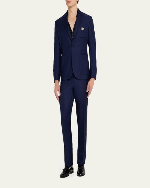 Versace Blue Wool Single-Breasted Blazer for men
