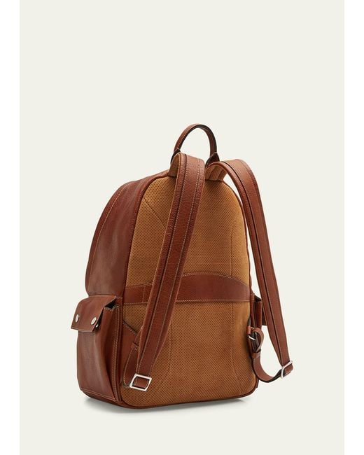 Brunello Cucinelli Red Grained Leather Backpack for men