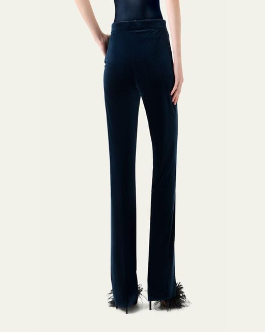 Akris Blue Carl Techno Velvet Stretch Straight-Leg Pants