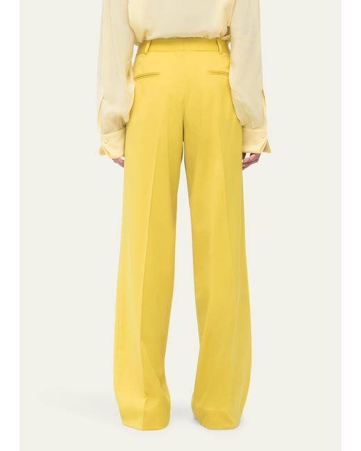 Another Tomorrow Yellow Pleated Wide-leg Wool Pants