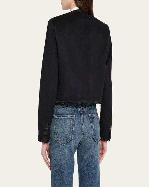 Nili Lotan Black Joni Open-Front Shrunken Virgin Wool Jacket