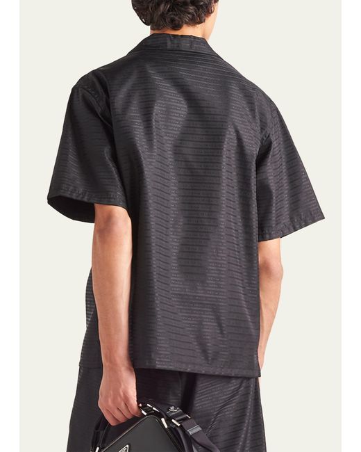 Prada Black Re-nylon Zip-front Camp Shirt for men