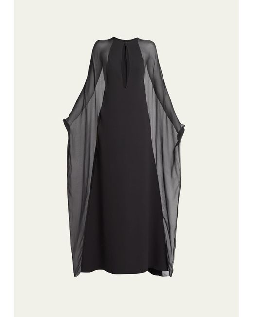 Tom Ford Black Sheer Chiffon Cape-sleeve Keyhole Caftan Dress