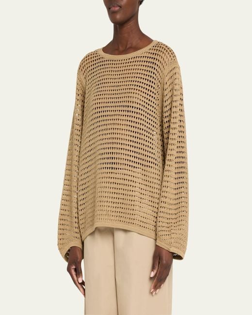 Lafayette 148 New York Natural Open-Stitch Cotton Rope Yarn Sweater