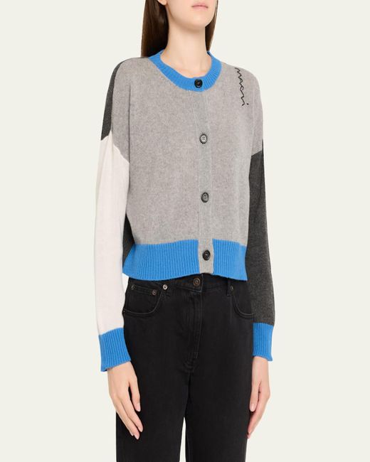 Marni Blue Colorblock Cashmere Crewneck Cardigan