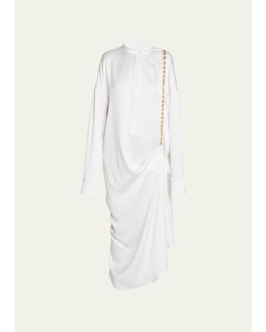 Loewe White Silk Long Shirtdress With Chain Drape Detail