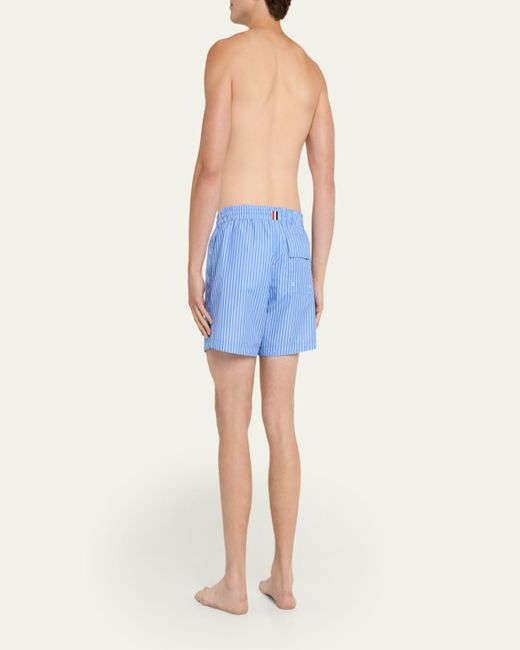 Thom Browne Blue Nylon Pinstripe Swim Trunks for men