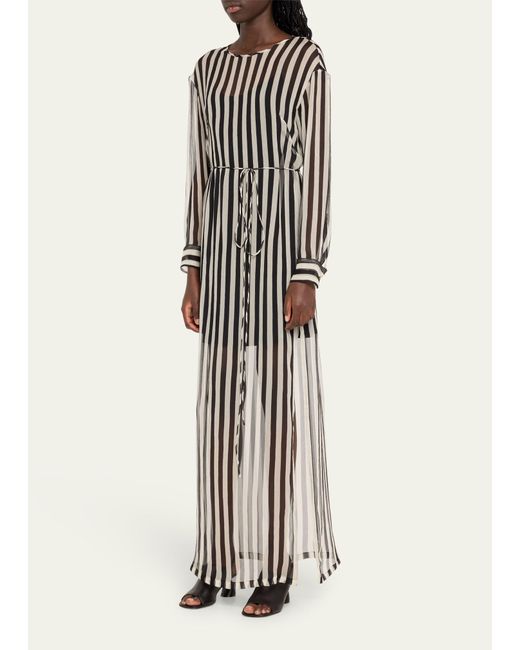 Dries Van Noten White Duzcos Long Stripe Silk Dress