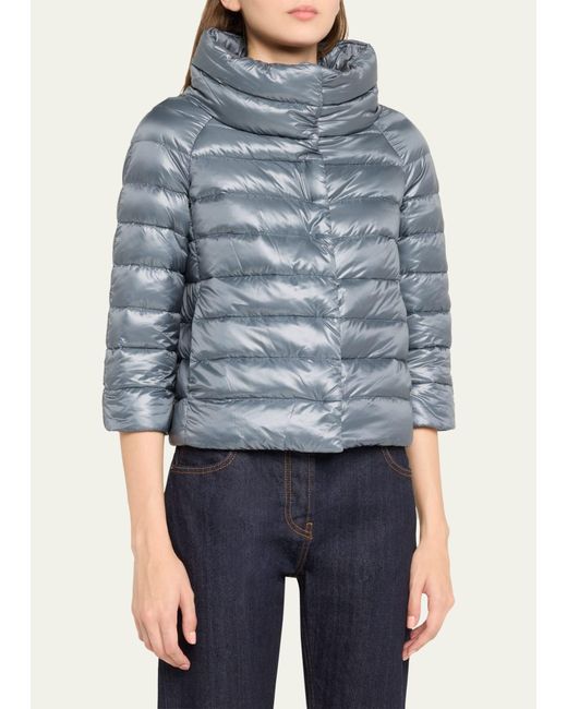 Herno Iconico Piumino Sofia Water resistant Nylon Ultralight Puffer Jacket in Blue Lyst