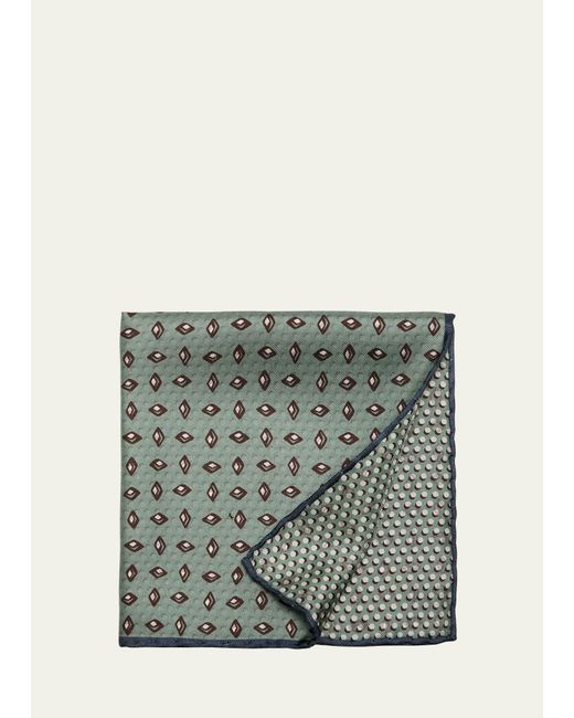 Brioni Gray Silk Geometric Double-face Pocket Square for men