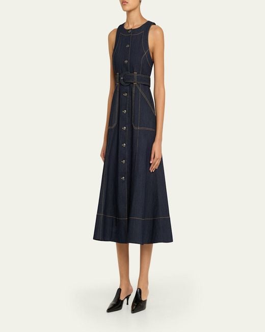 Cinq À Sept Blue Cezanne Belted Denim Midi Dress