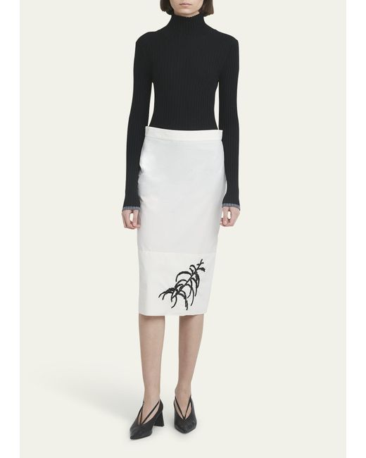 Plan C White Embroidered Midi Cotton Skirt
