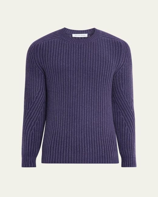 Iris Von Arnim Blue Arlington Stonewashed Cashmere Rib Crewneck Sweater for men