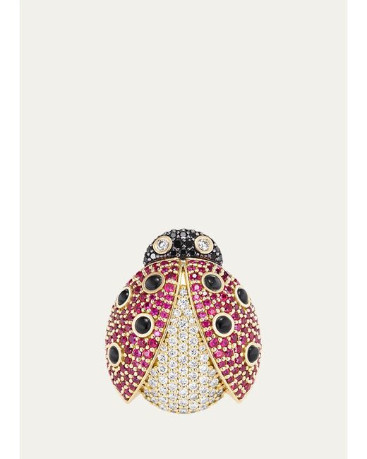 Grace Winfrey White 18K Ruby Ladybug Ring With Diamonds