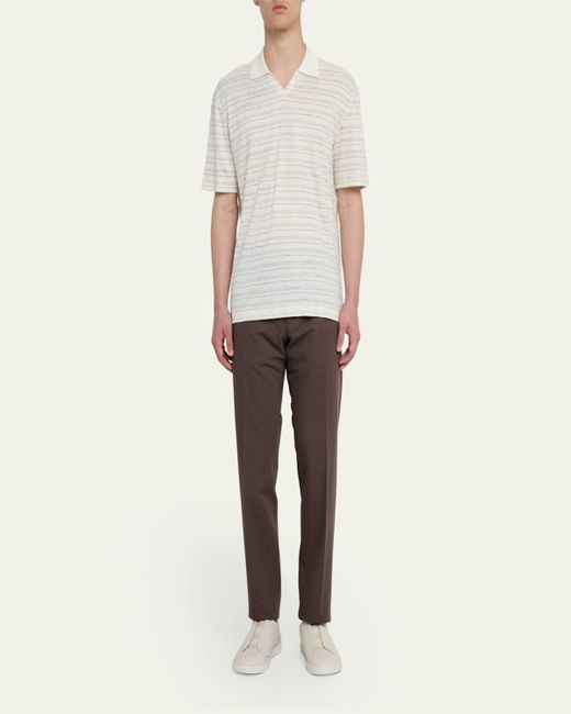 Zegna Brown Cotton-Linen Summer Chino Pants for men