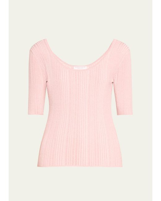 Majestic Filatures Pink Organic Cotton Stretch Metallic Baby Rib-knit Top