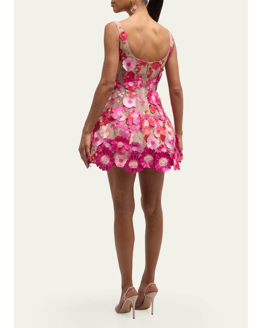 Bronx and Banco Pink Jasmine Floral Applique Fit-&-flare Mini Dress