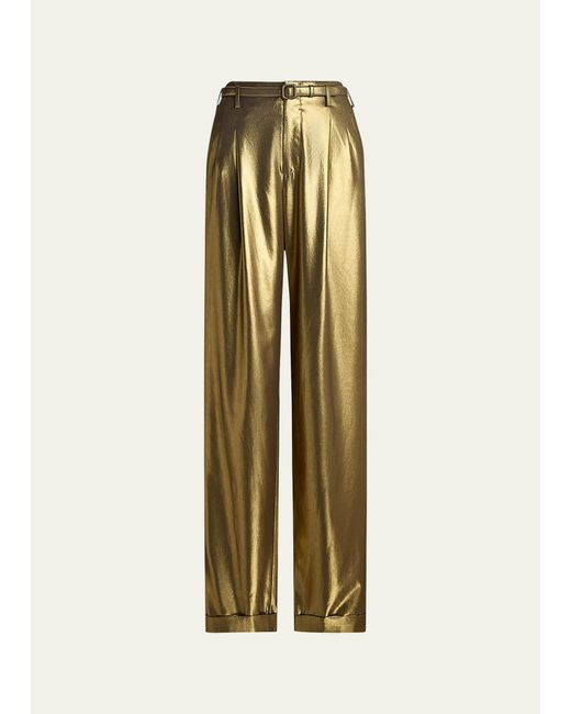 Ralph Lauren Collection Metallic Stamford Liquid Foil Belted Pants
