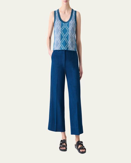 Akris Punto Blue Diamond Jacquard Merino Wool Top