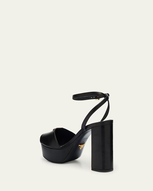Prada Natural Nappa Triangle Peep-Toe Platform Sandals