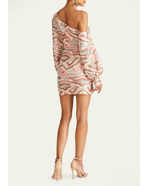 Halston Heritage Pink Kimora One-shoulder Sequin Mini Dress