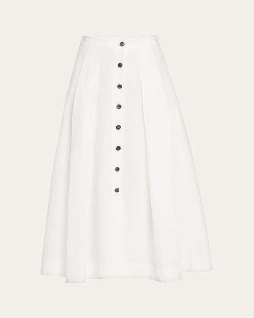 Lafayette 148 New York White Pleated Button-Front Linen Maxi Skirt