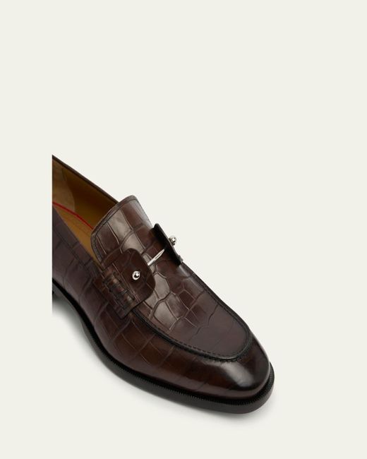 Christian Louboutin White Chambelimoc Croc-Effect Loafers for men