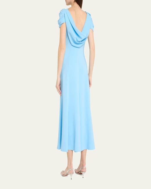 Oscar de la Renta Cap-Sleeve Twisted Cape Cocktail Dress in Blue | Lyst Oscar de la Renta Cap-Sleeve Twisted Cape Cocktail Dress in Blue | Lyst