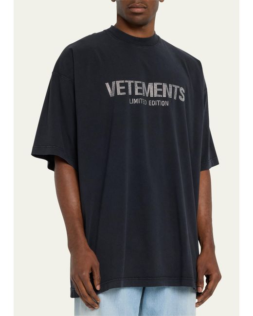 Vetements Blue Jersey Crystal-logo T-shirt for men