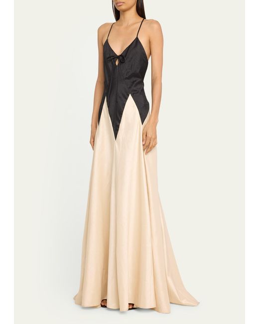 Rosie Assoulin Natural Contrast Gown With Tie Front Detail