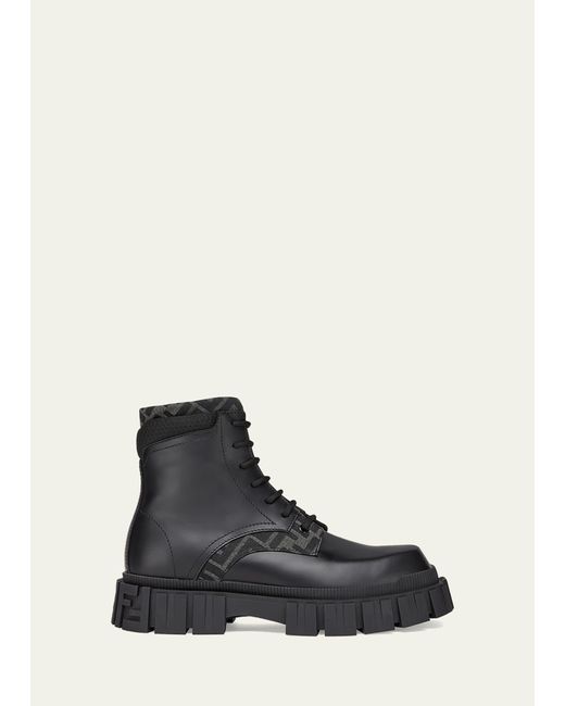 Fendi Black Force Ff Leather Lug-sole Combat Boots for men