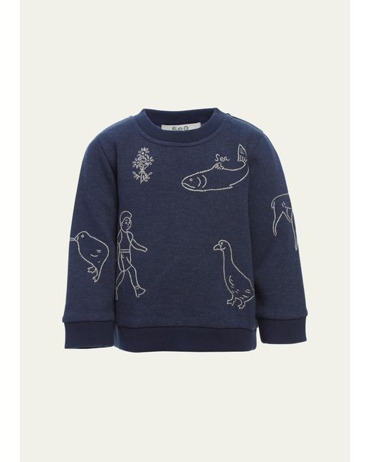 Sea Blue Girl's Embroidered Sweatshirt