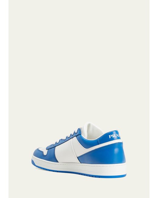 Prada Blue Downtown Logo Leather Low-top Sneakers for men