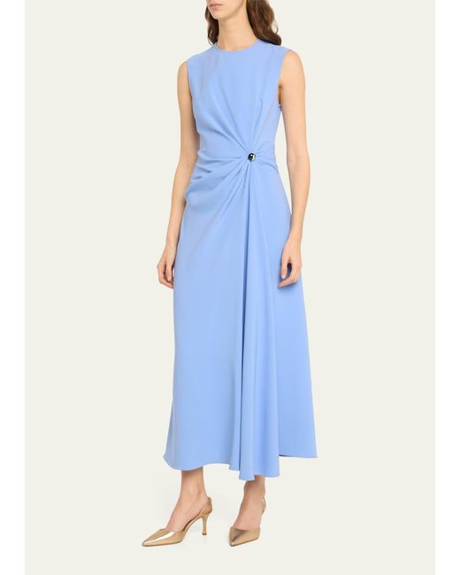 Lela Rose Blue Gathered Midi Dress With Button