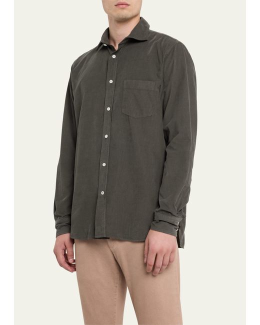 Hartford Gray Paul Fine-wale Corduroy Button-down Shirt for men