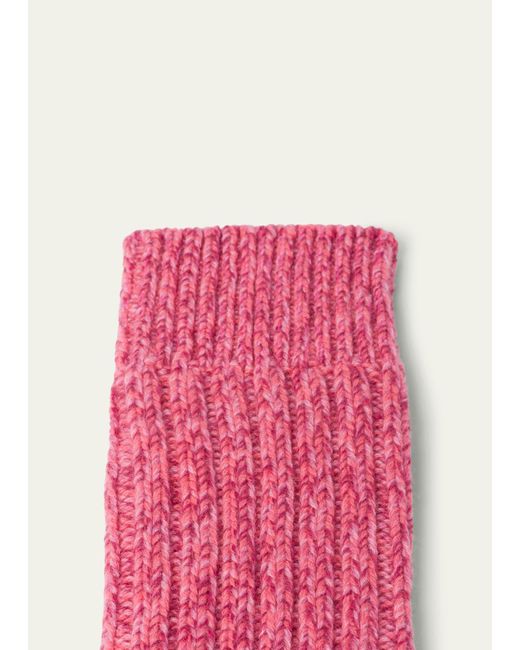 Miu Miu Pink Logo Robbed Wool Cashmere Socks