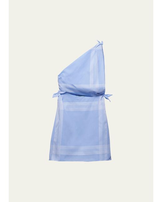 Prada Blue Check One-shoulder Cutout Mini Dress