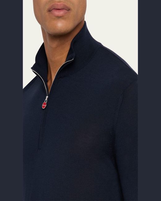 Kiton Blue Wool Knit Half-Zip Sweater for men