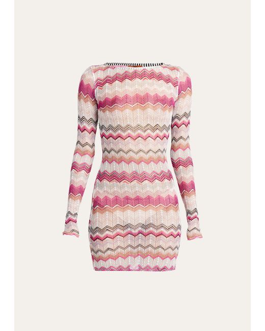 Missoni Pink Zig-zag Knit Long-sleeve Mini Dress