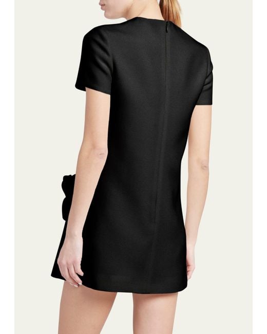 Valentino Garavani Black Crepe Couture Mini Dress With Floral Applique Details
