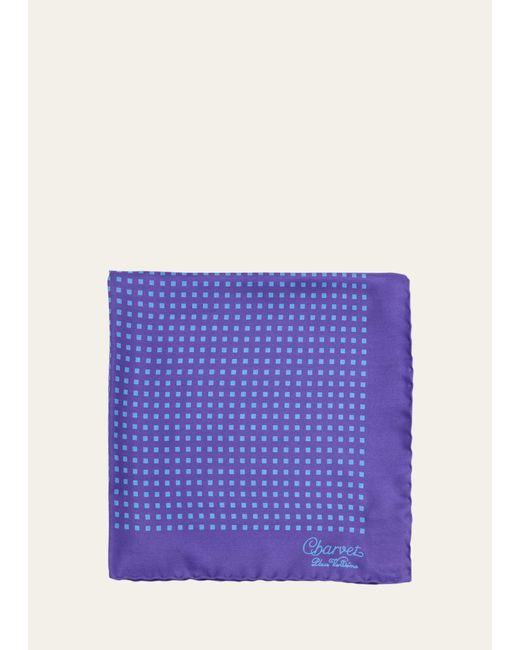 Charvet Purple Printed Silk Pocket Square for men