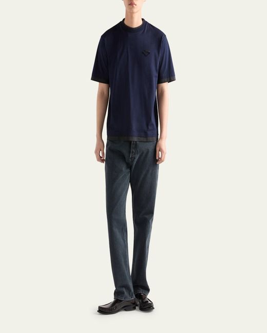 Prada Blue Divisa Layered Crewneck T-Shirt for men