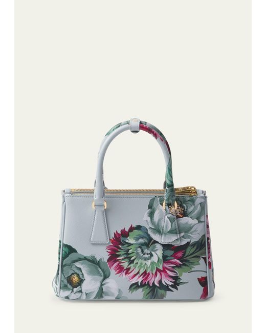 Prada Green Galleria Flower-print Leather Top-handle Bag