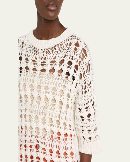 Brunello Cucinelli Natural Openwork Knit Cotton Jute Top