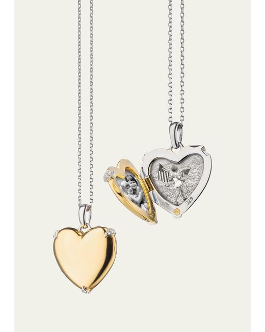 Monica Rich Kosann White Two Tone Heart Of Gold Locket Necklace In 18k Yellow Gold And Sterling Silver