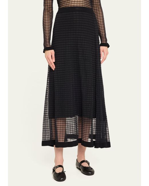CECILIE BAHNSEN Black Gemma Sheer Grid Midi Skirt
