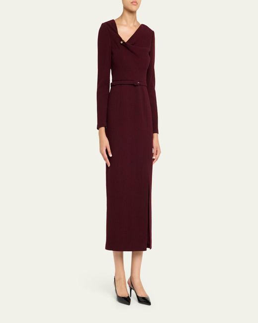 Roland Mouret Red Sphere Pin Draped Wool Crepe Midi Dress