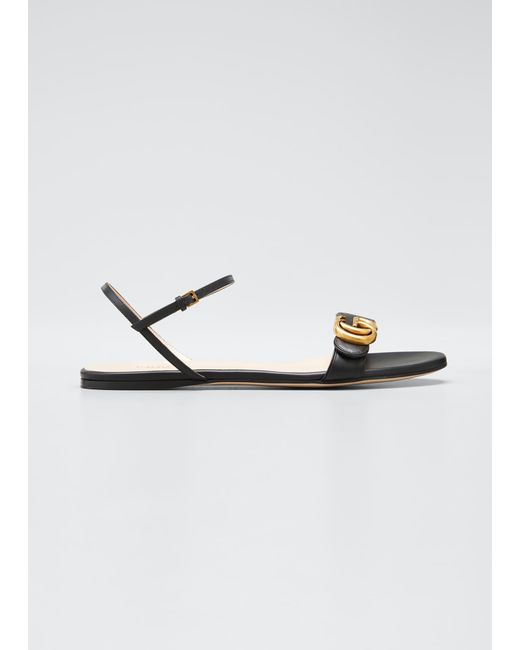 Gucci White Marmont Flat Double-g Leather Sandals