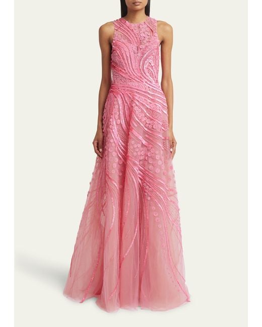 Elie Saab Pink Beaded And Sequin Embroidered Mesh Gown